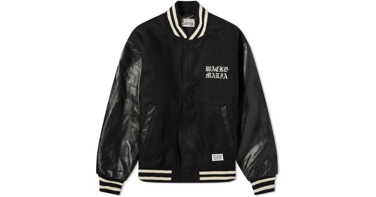 Wacko Maria Leather Varsity Jacket in Black for Men | Lyst