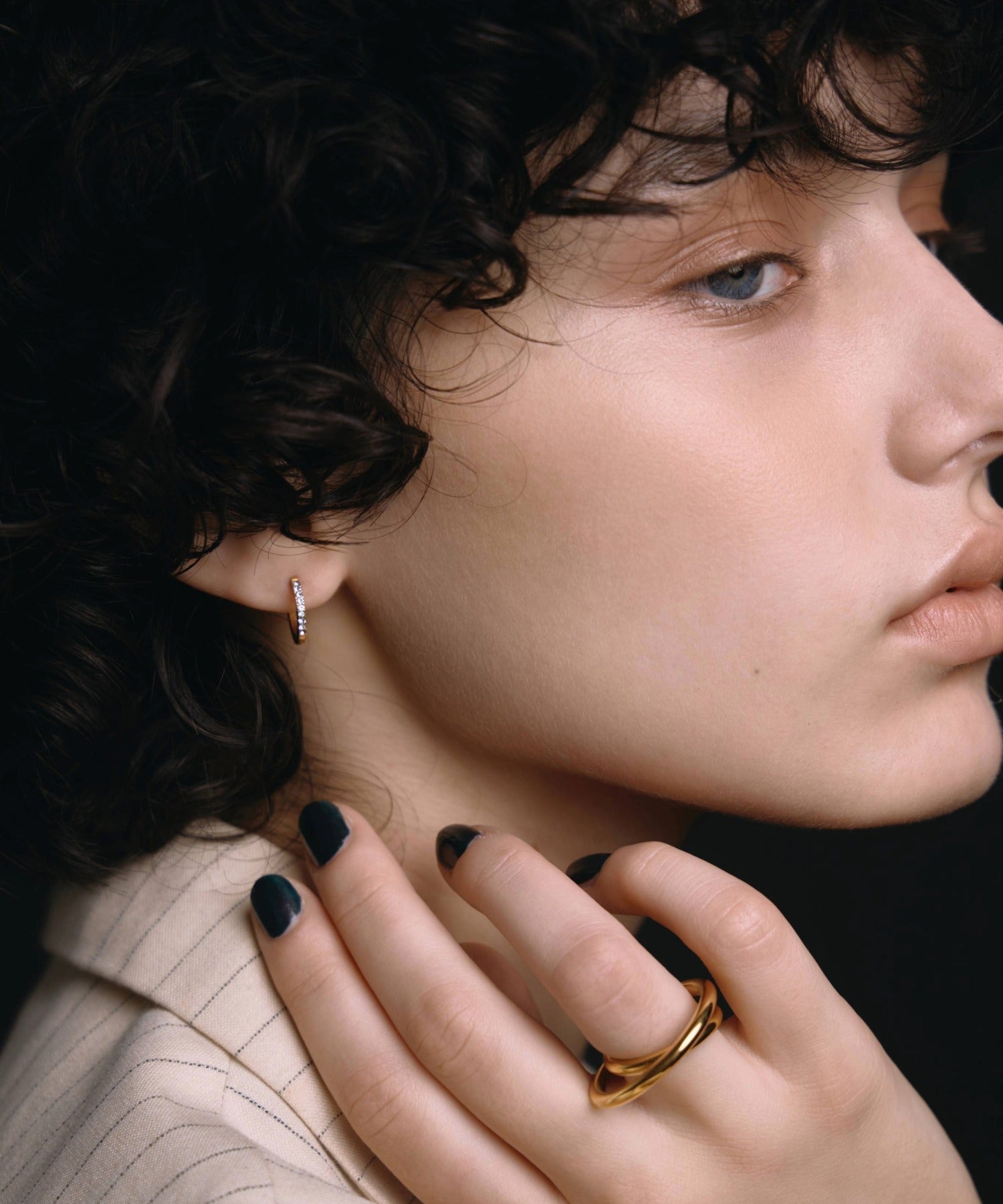 ゴールド]ジルコニアフープピアス