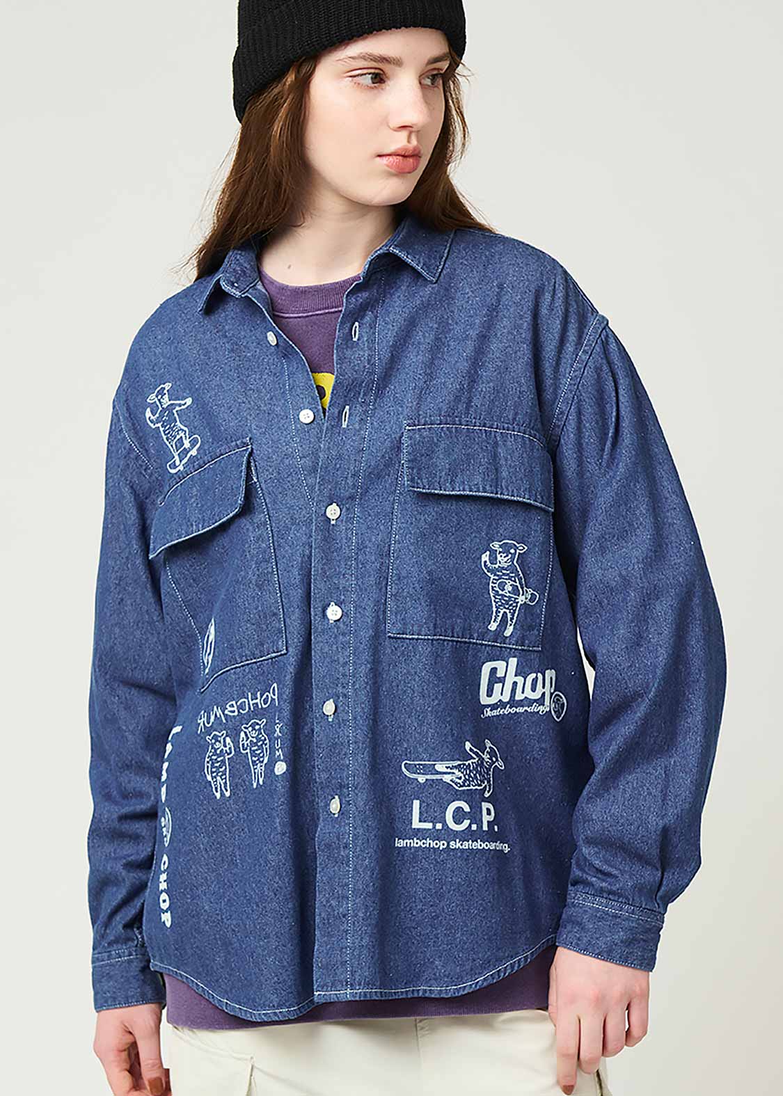 ラムチョップスケート｜ルーズフィットデニムシャツ｜ユニセックス