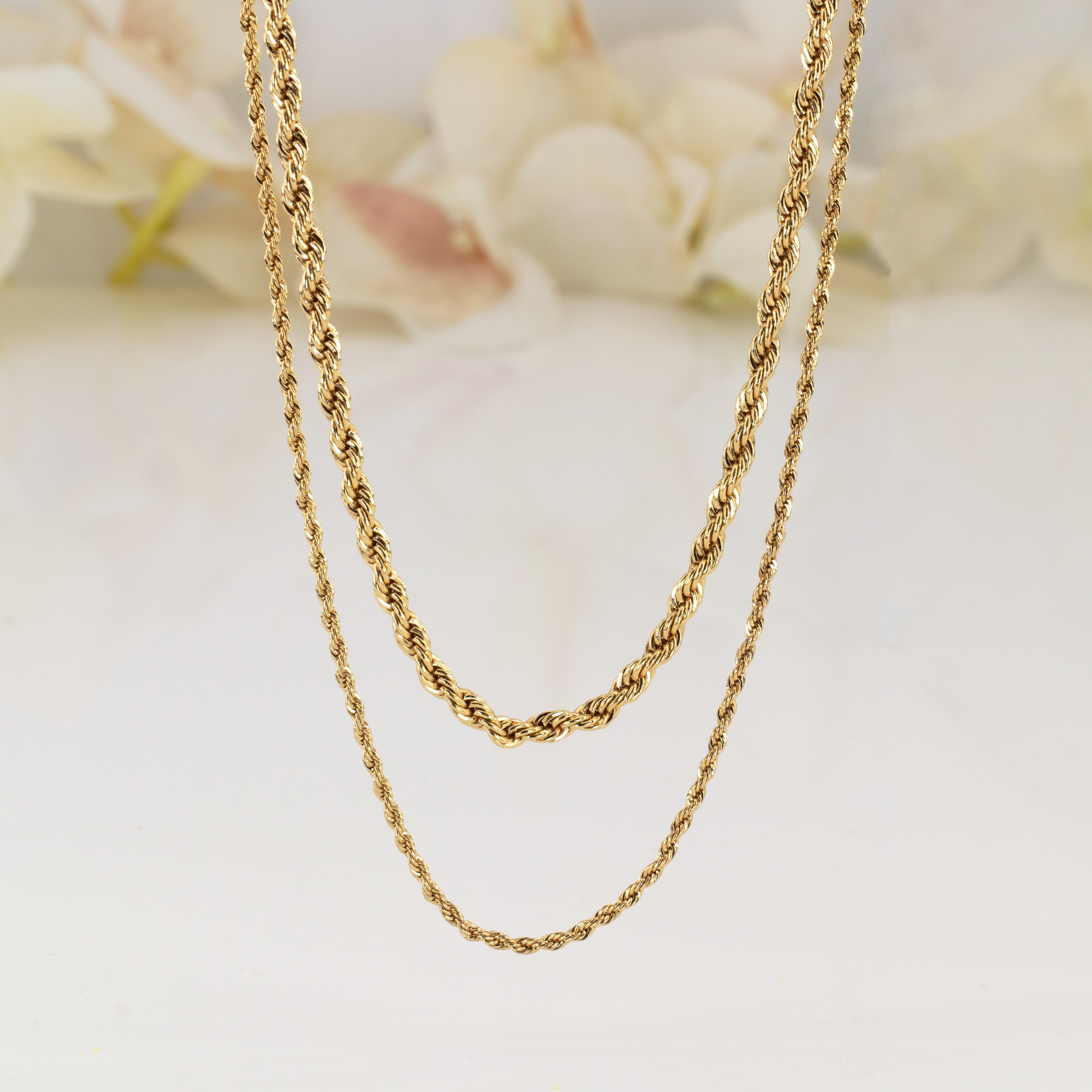 Rope Layered Necklaces - 14k Gold 2 Separated Twist Chains For
