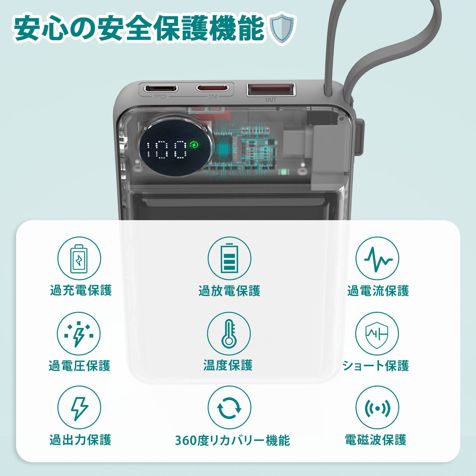 モバイルバッテリー 2WAY蓄電 5WAY充電ポート 容量10000mAh ポータブル