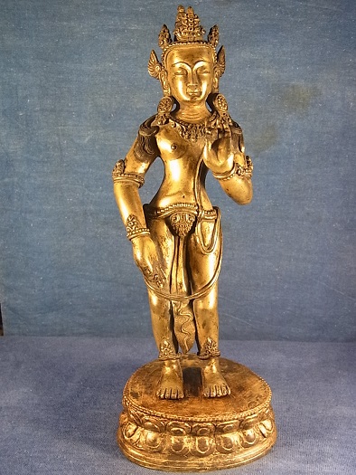観音菩薩立像（鍍金銅製チベット仏像)アンティーク - Chagamocraft