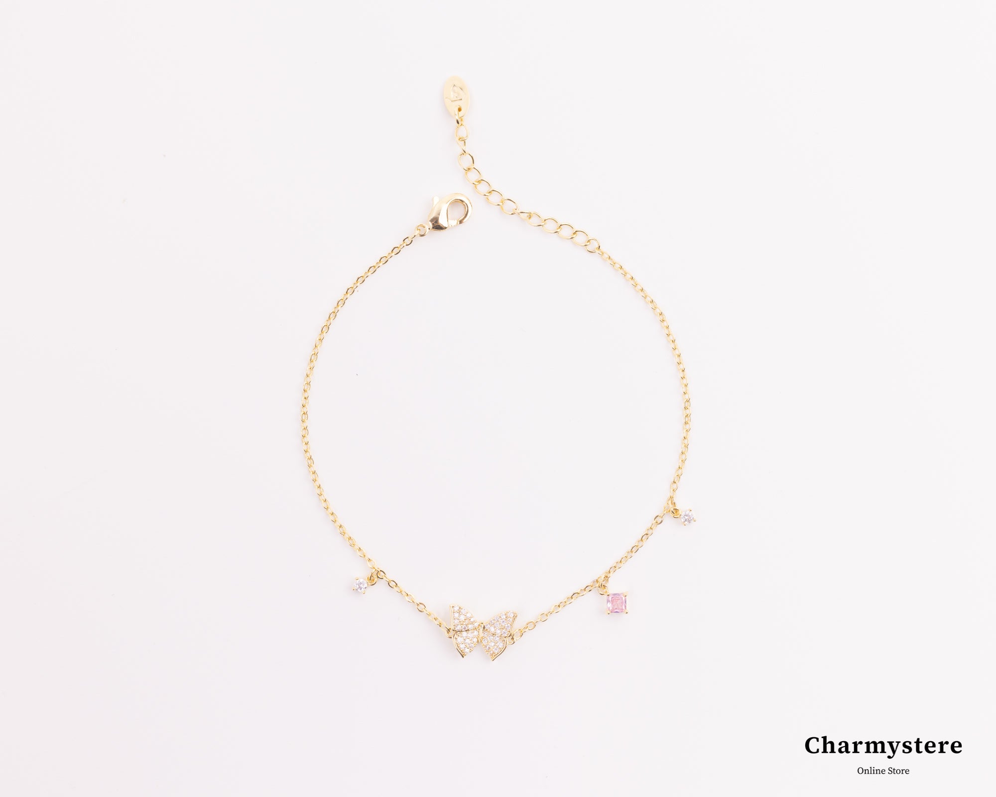 シルバーリボンクリスタルチャームブレスレット｜Charmystere