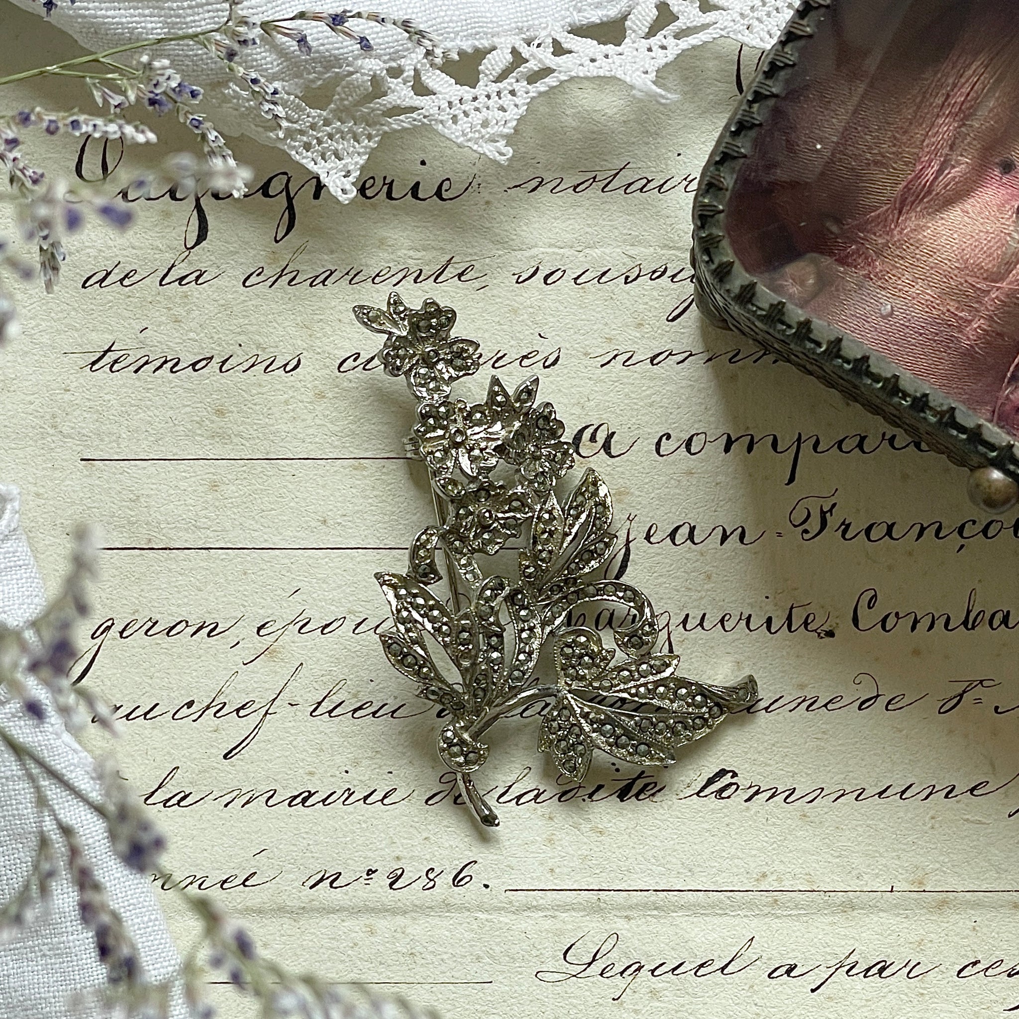 1940年代マーカサイトブローチ（花束）4x6cm イギリスアンティーク