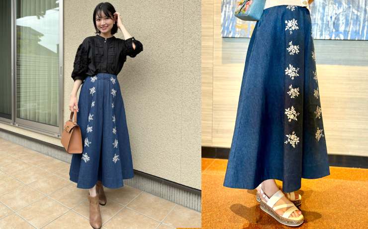 デニムも品よくまとまる♡「フラワー刺繍デニムスカート」で秋を先取り