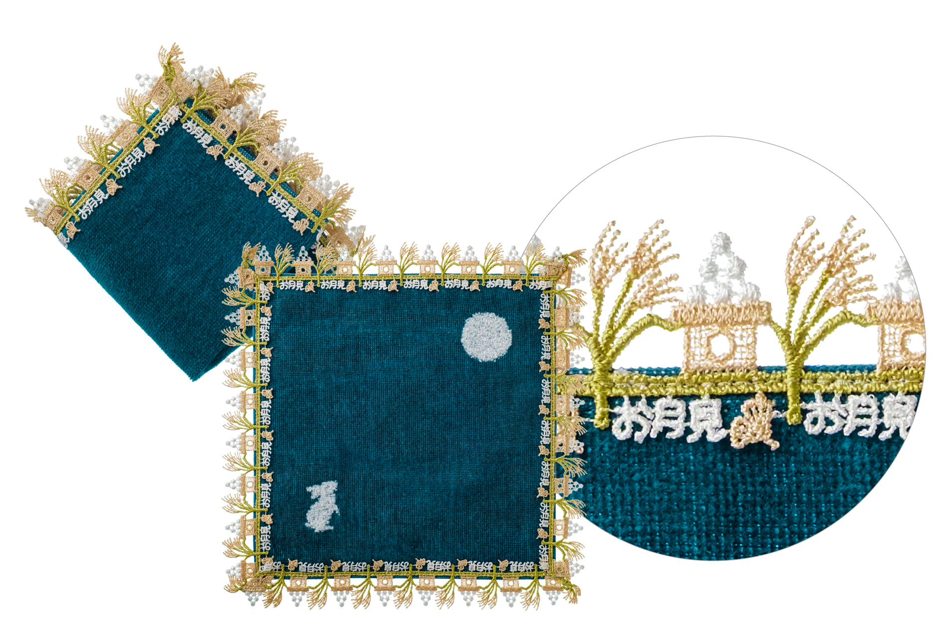 ノスタルジックな秋のハンカチ。月の力をおすそ分け。「お月見うさぎ