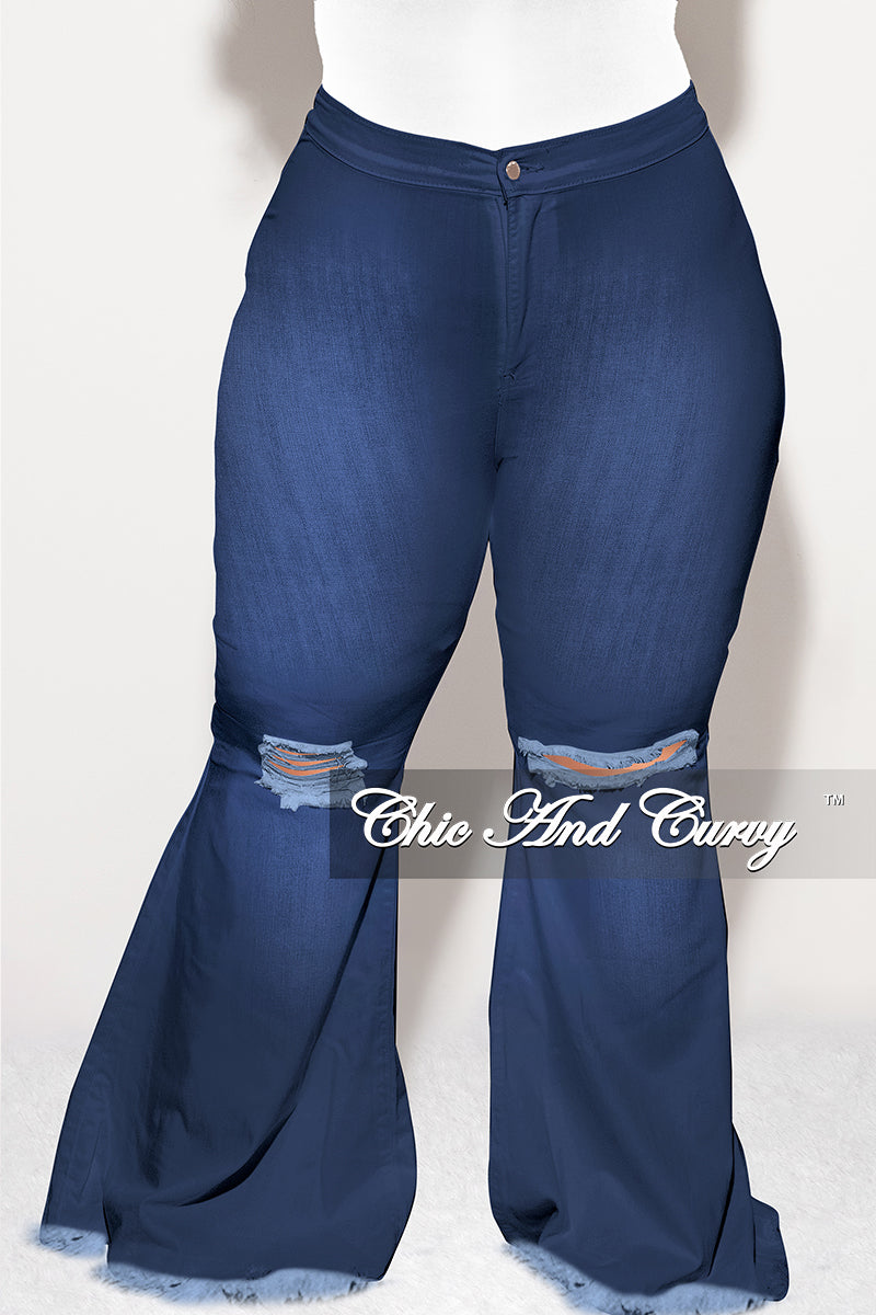 Final Sale Plus Size Wide Leg Denim Jeans with Distressed Knee in