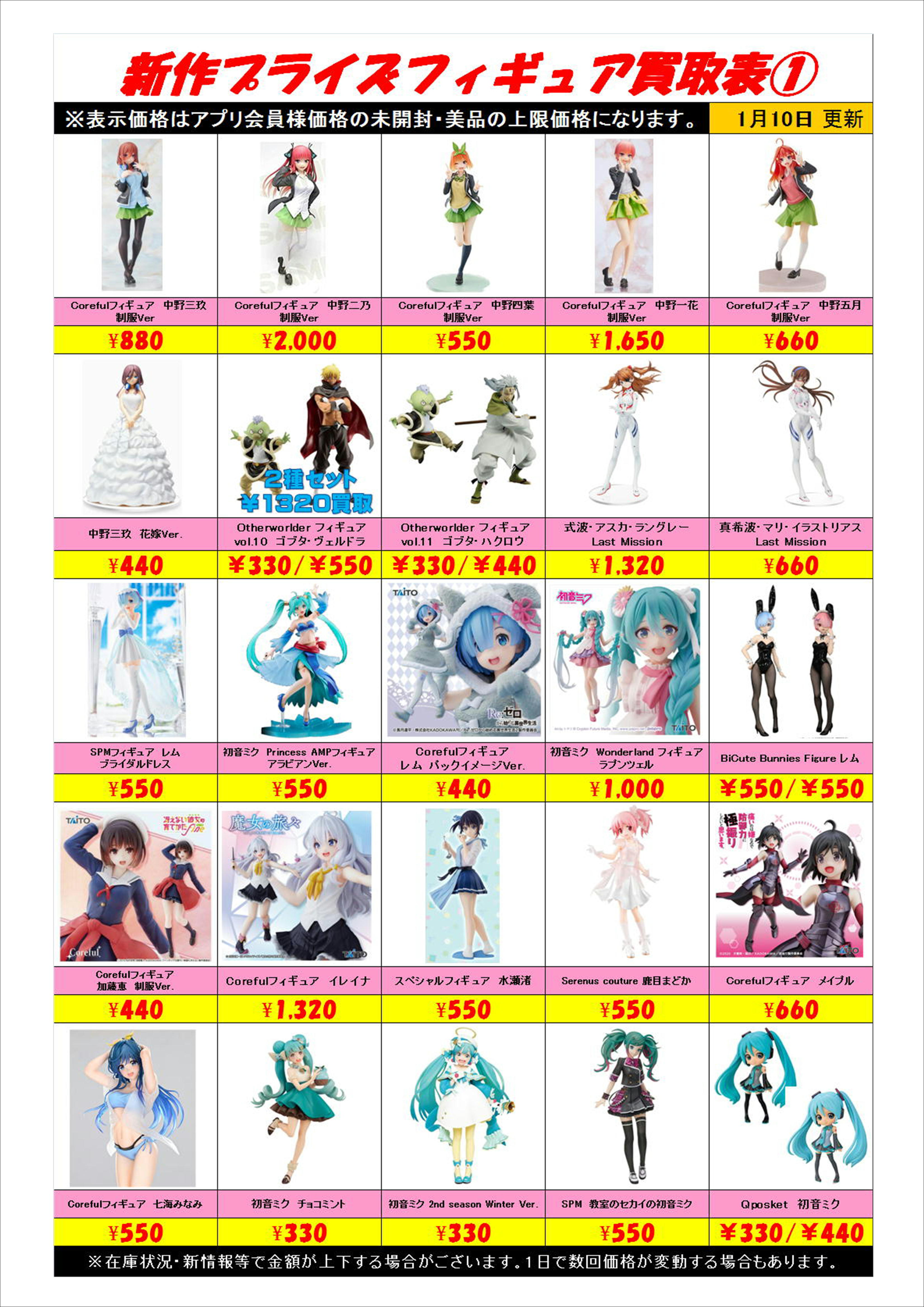 新作プライズフィギュア買取表更新しました！ | 千葉鑑定団中央店