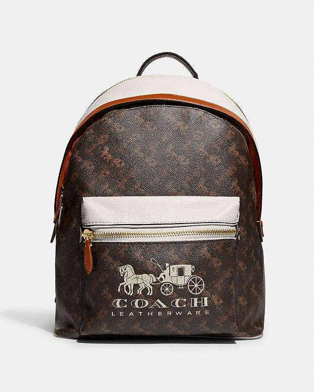 美品/A4可】COACH 巾着 リュック レザー PVC 黒 馬車柄 ロゴ金具 2026