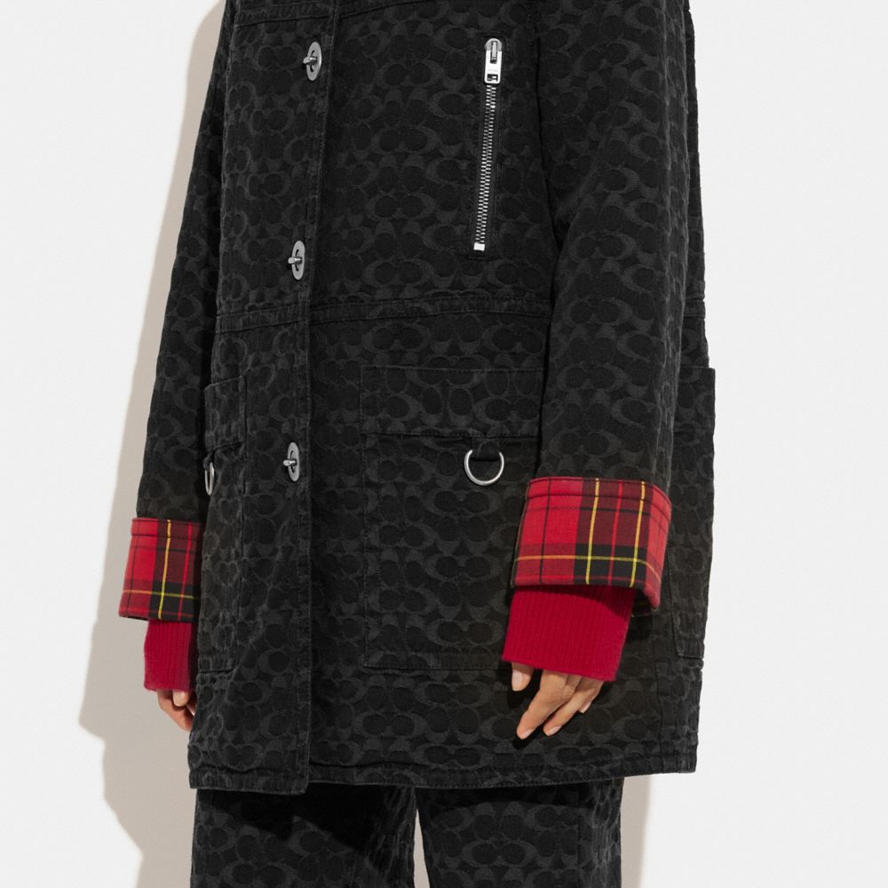 公式】COACH – コーチ | シグネチャー ジャカード デニム ボニー コート