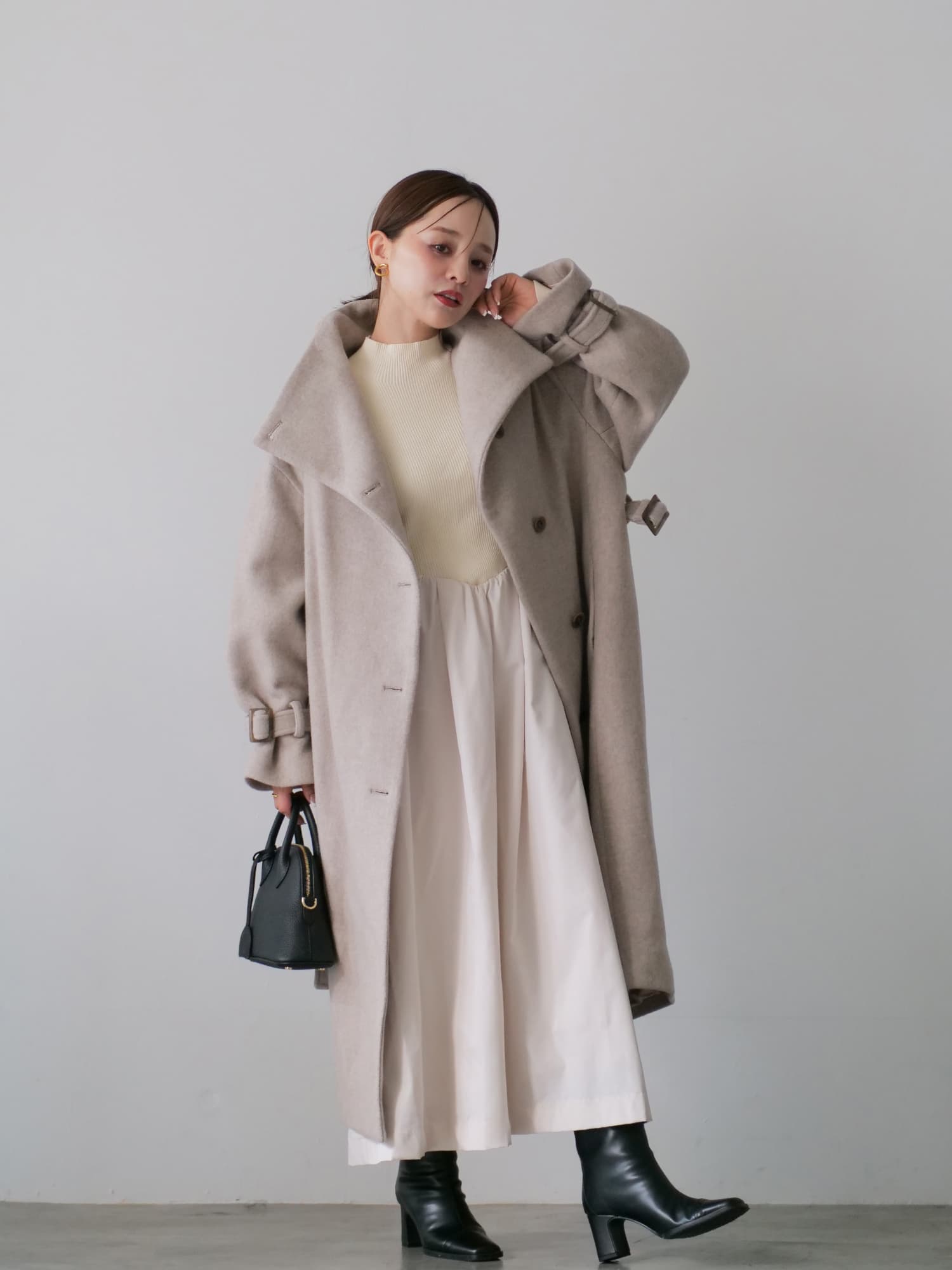 田中亜希子さんコラボ】セミダブルウールロングコート-short & regular