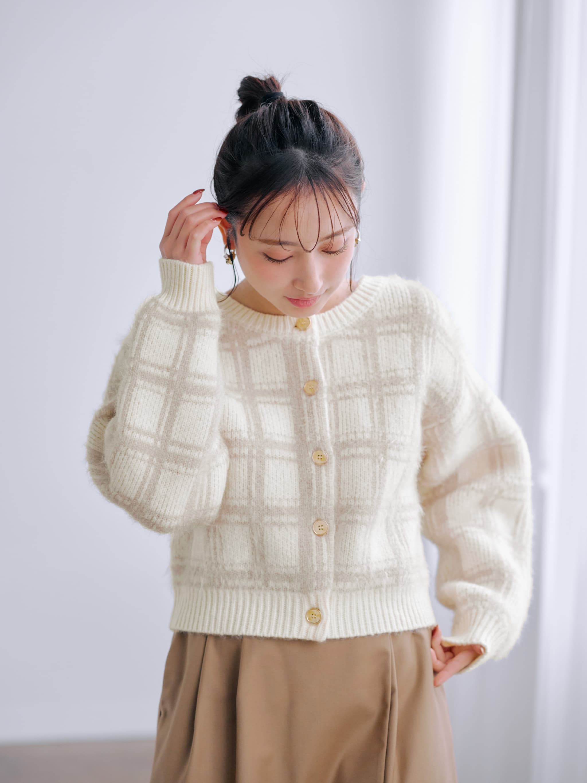 フェザーチェック2wayカーディガン | 小柄・低身長女性向け