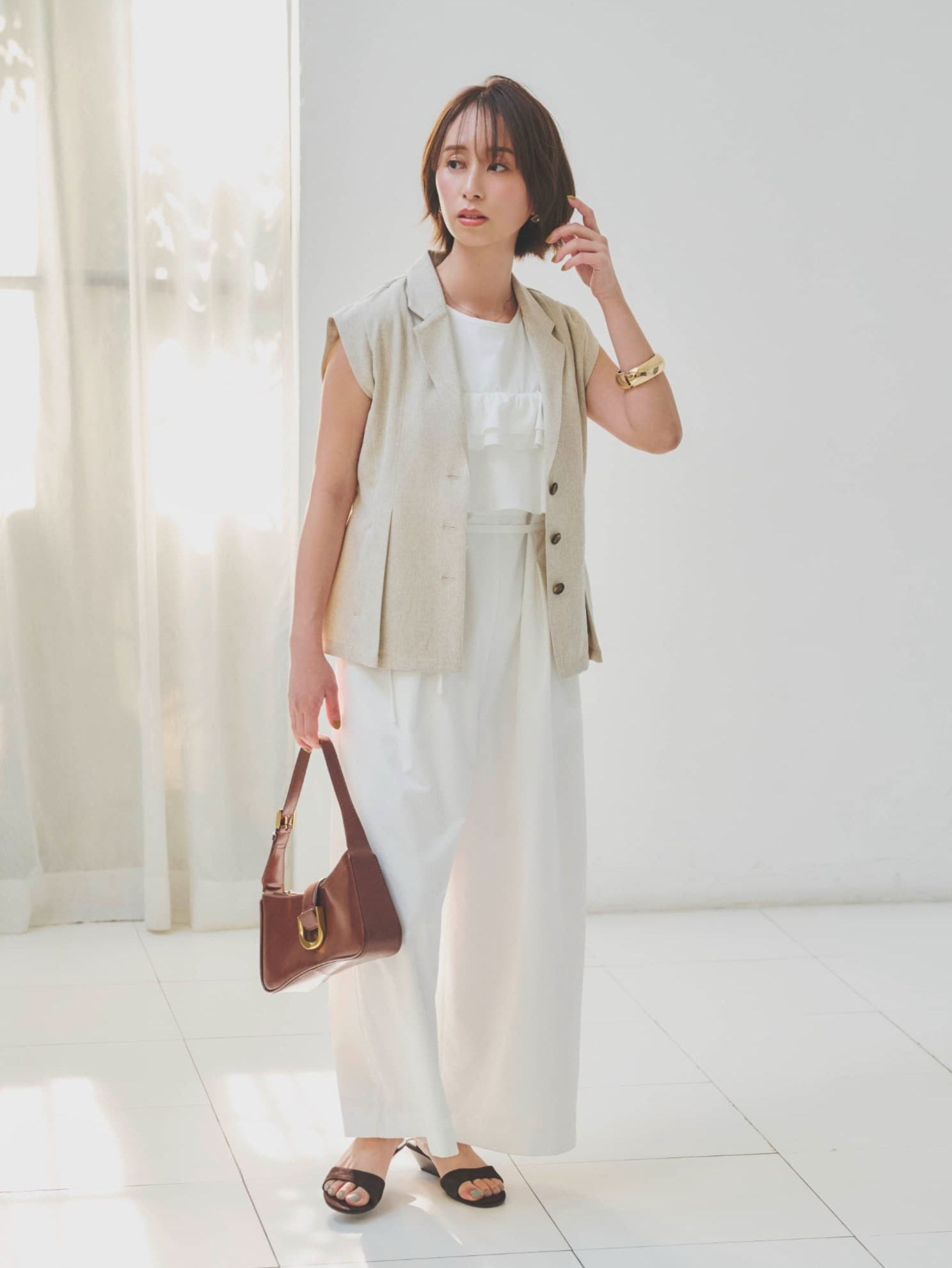 ラッフルデザインストレッチオールインワン-short & regular | 小柄