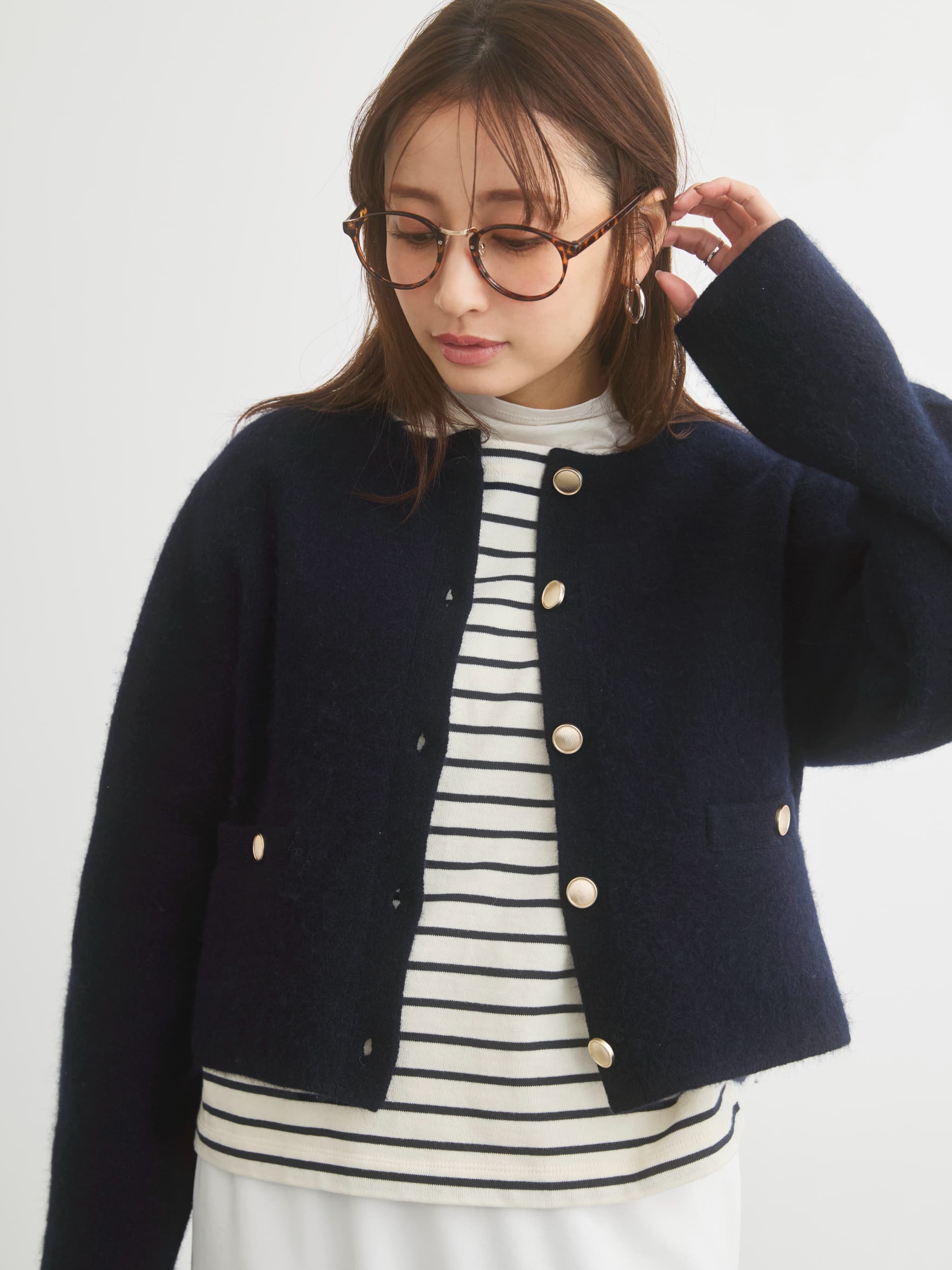 フォックスアンゴラダブルフェイスニットジャケット | 小柄・低身長