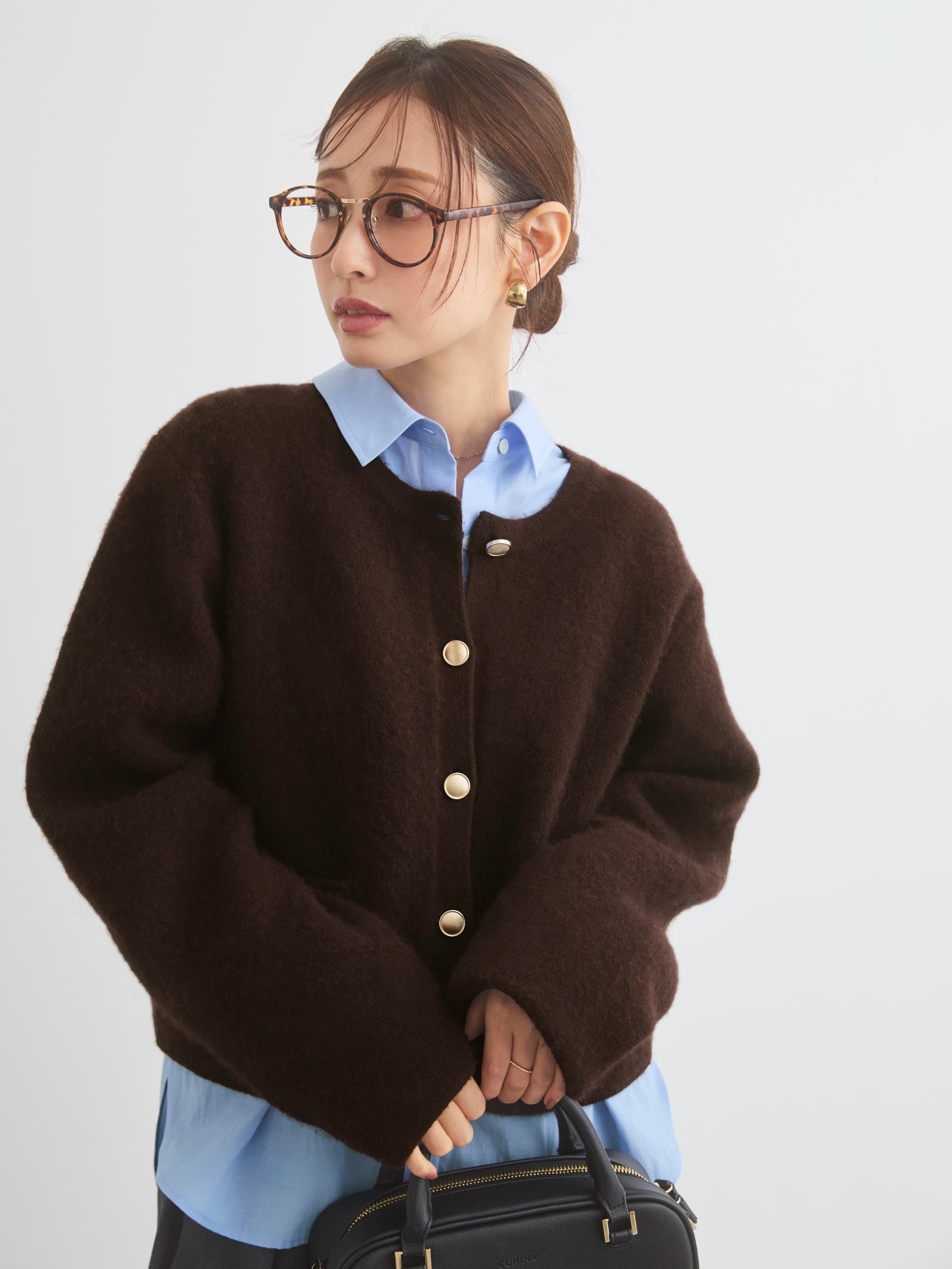 フォックスアンゴラダブルフェイスニットジャケット | 小柄・低身長