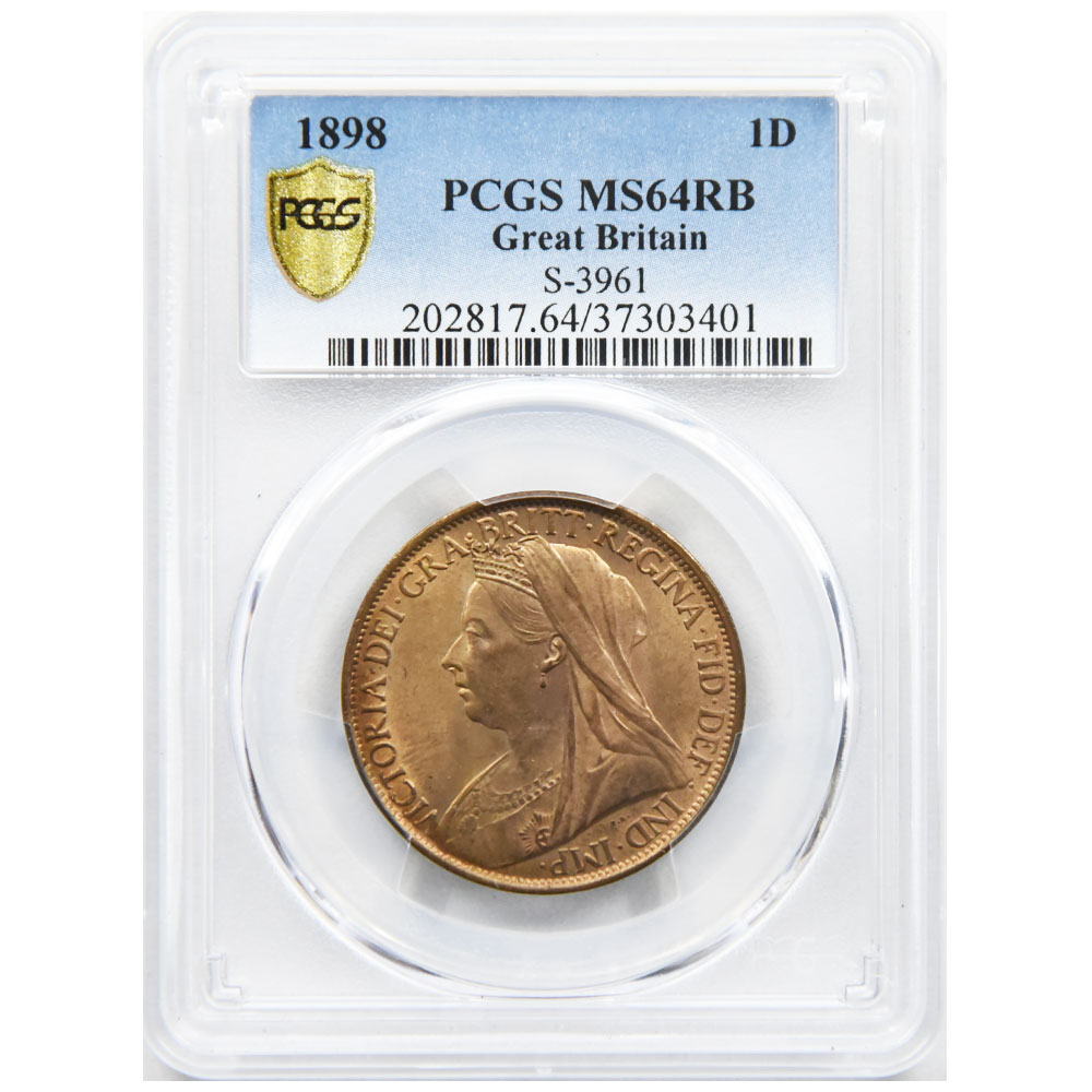 イギリス 1898 ヴィクトリア女王 1ペニー 銅貨 PCGS MS 64RB オールド