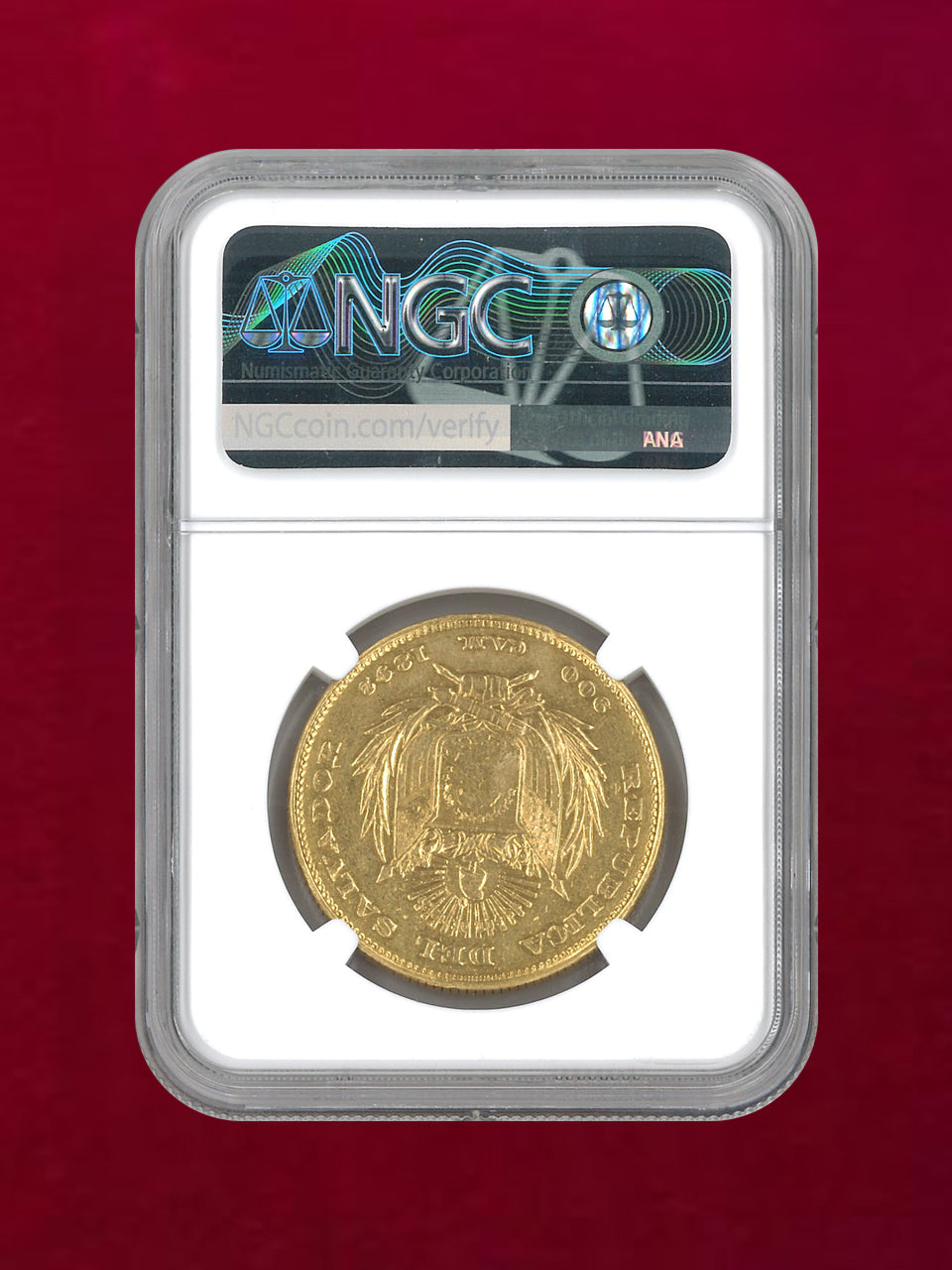 エルサルバドル】20ペソ 金貨 1892CAM NGC AU DETAILS REMOVED FROM