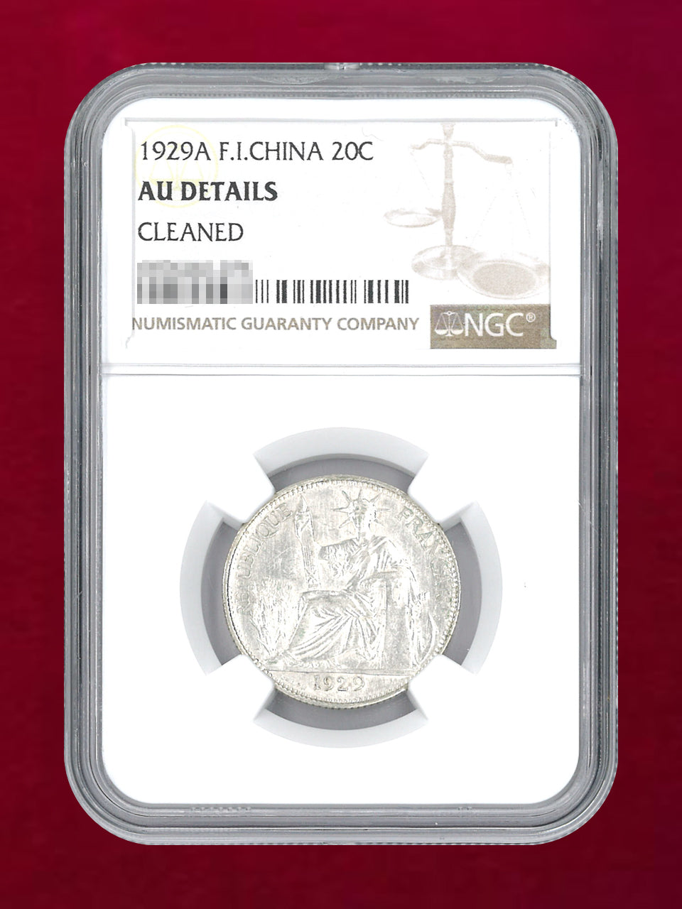 フランス領インドシナ】25セント 銀貨 1929 NGC AU DETAILS CLEANED［B