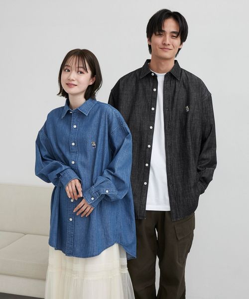 ワンポイントベア刺繍デニムシャツ