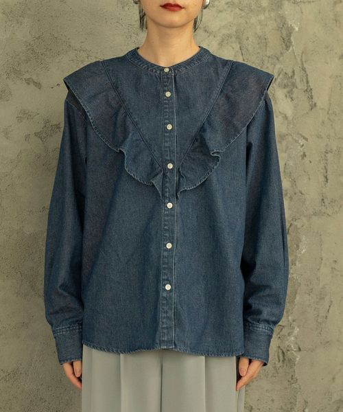フリルデニムシャツブラウス