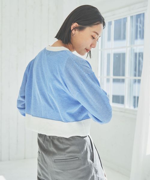 サラコVネックボーダーショートカーディガン