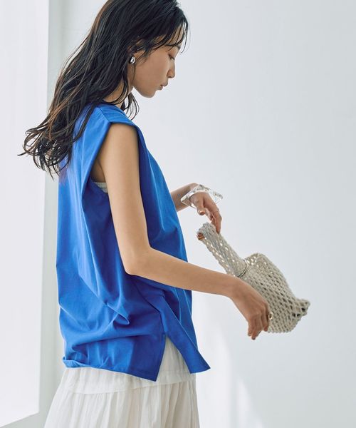 WELLTECT】タックノースリーブカットソー