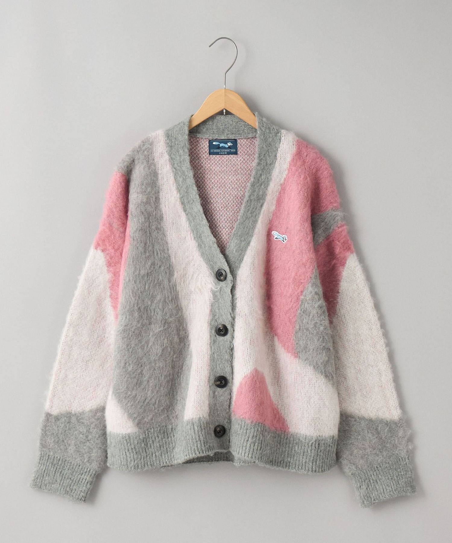 PENNEYS（ぺニーズ）別注シャギージャガードVネックカーディガン（ピンク）