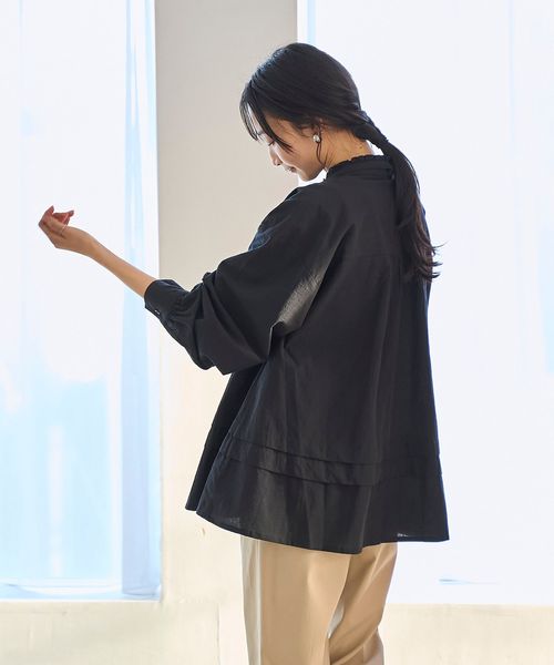 ワッシャーコットンフリルチュニックブラウス