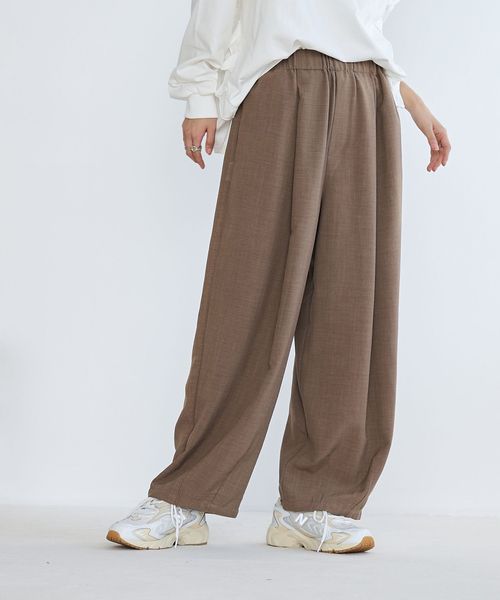 リネンタッチ ポリエステル イージー カーブパンツ