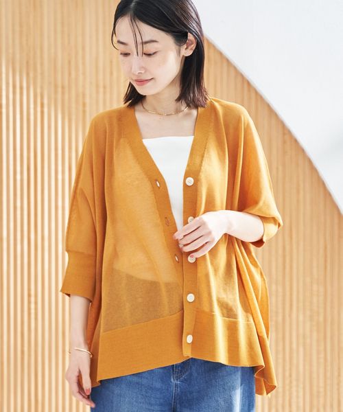 マシンウォッシュ・防シワ】キラコスクエアVカーディガン