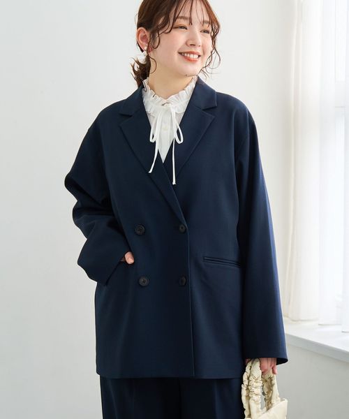 リネンライク ダブルブレストテーラードジャケット