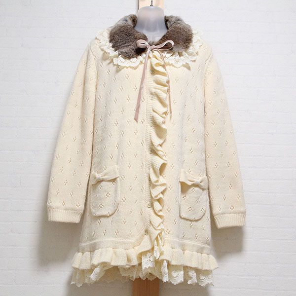 生成ラビットファー付き裏ボアニットカーディガン - ピンクハウス通販