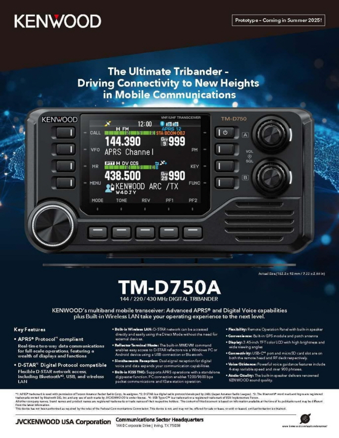 TM-D750（20W） ケンウッド最新モービル機 ハムフェア2024で参考出品