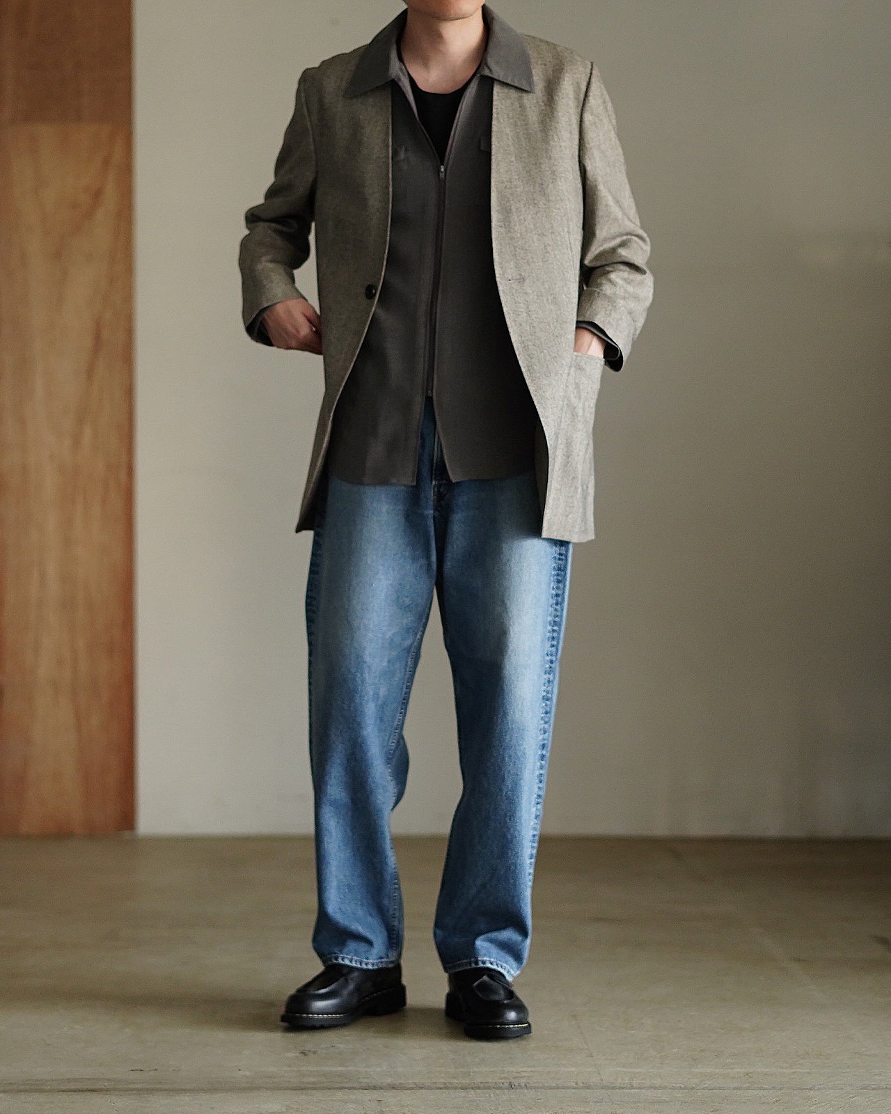 RAINMAKER レインメーカー ノーカラー ロングジャケット メンズ NO