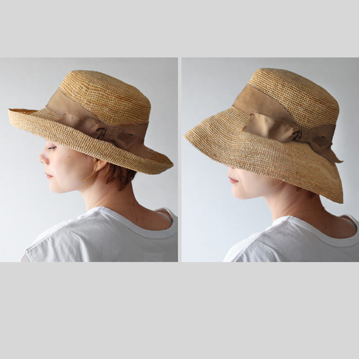 岡本帽子(おかもとぼうし) ラフィア 鍵編み クロッシェ リボン付き