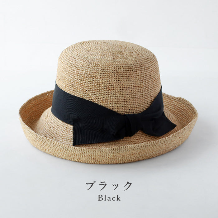 岡本帽子(おかもとぼうし) ラフィア 鍵編み クロッシェ リボン付き