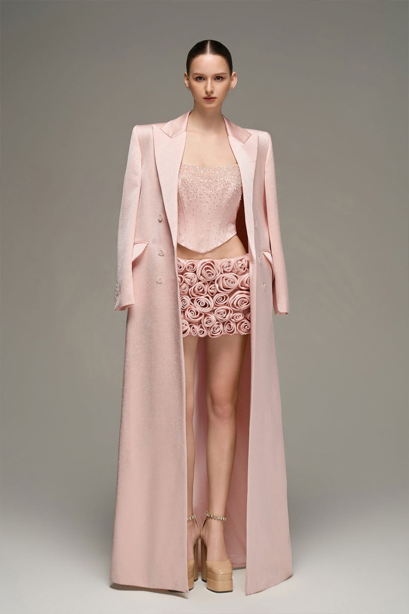 CORSET TOP AND EMBROIDERED SKIRT SET IN LIGHT PINK | CULT MIA