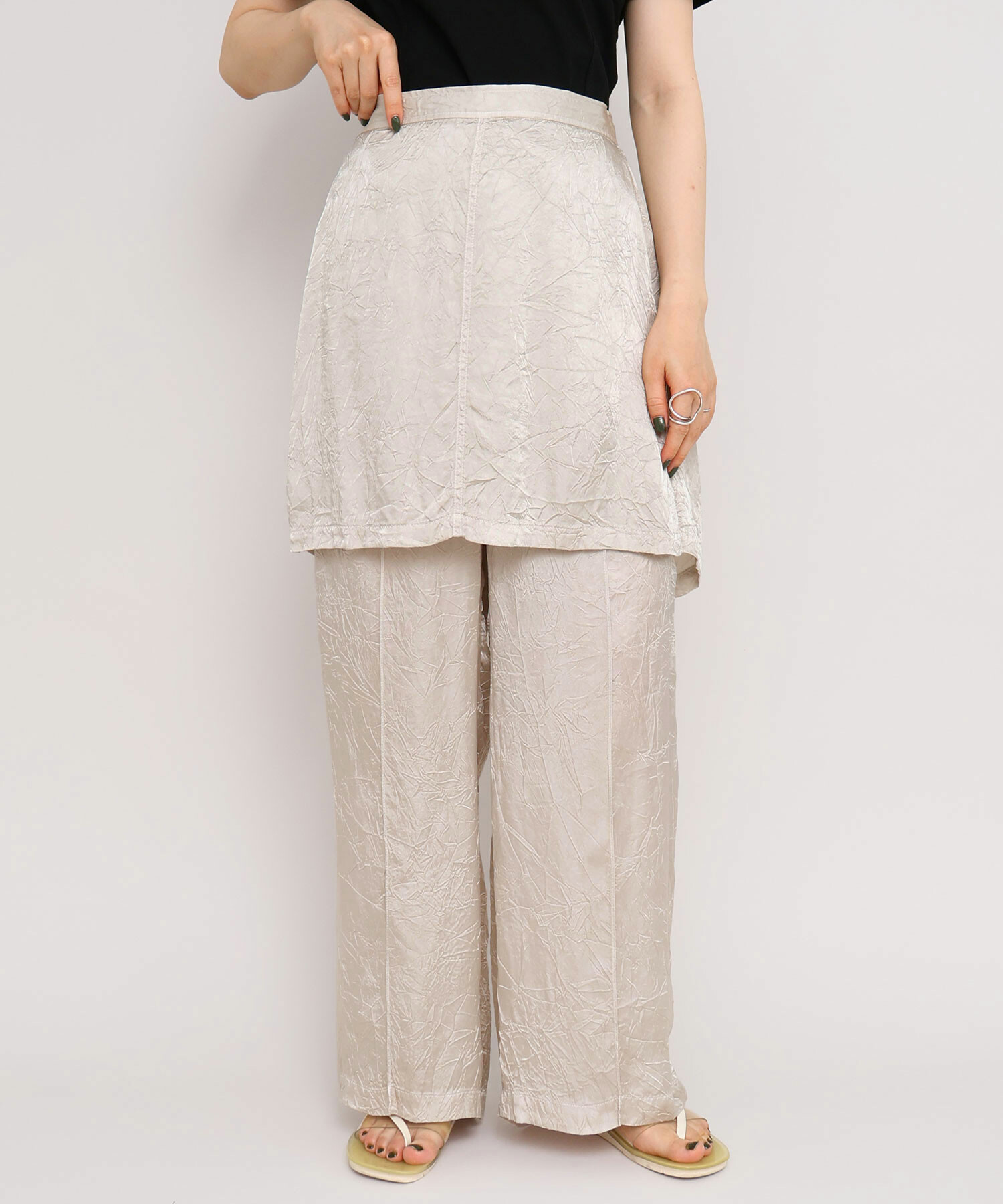 AMBIDEX Store 〇キュプラシワサテン ミニレイヤード パンツ(F クロ): iki