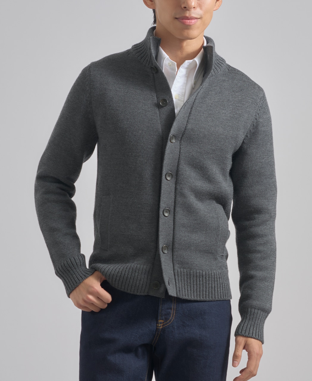 スタンドカラーカーディガン(52 グレー系): メンズ｜メーカーズシャツ