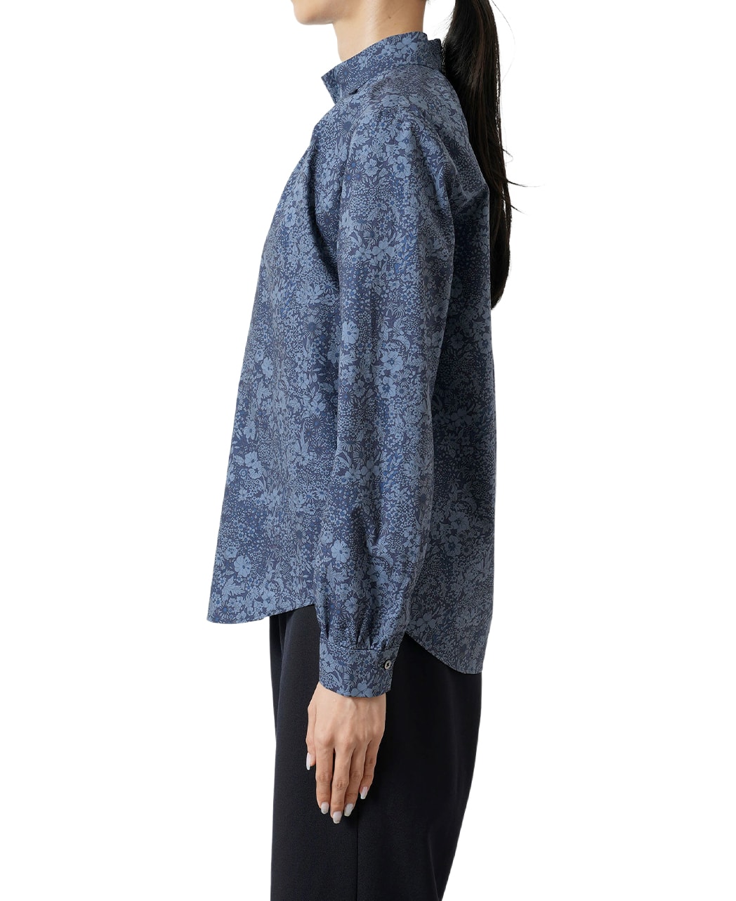 スタンドギャザーブラウス(36サイズ ブルー系): レディース