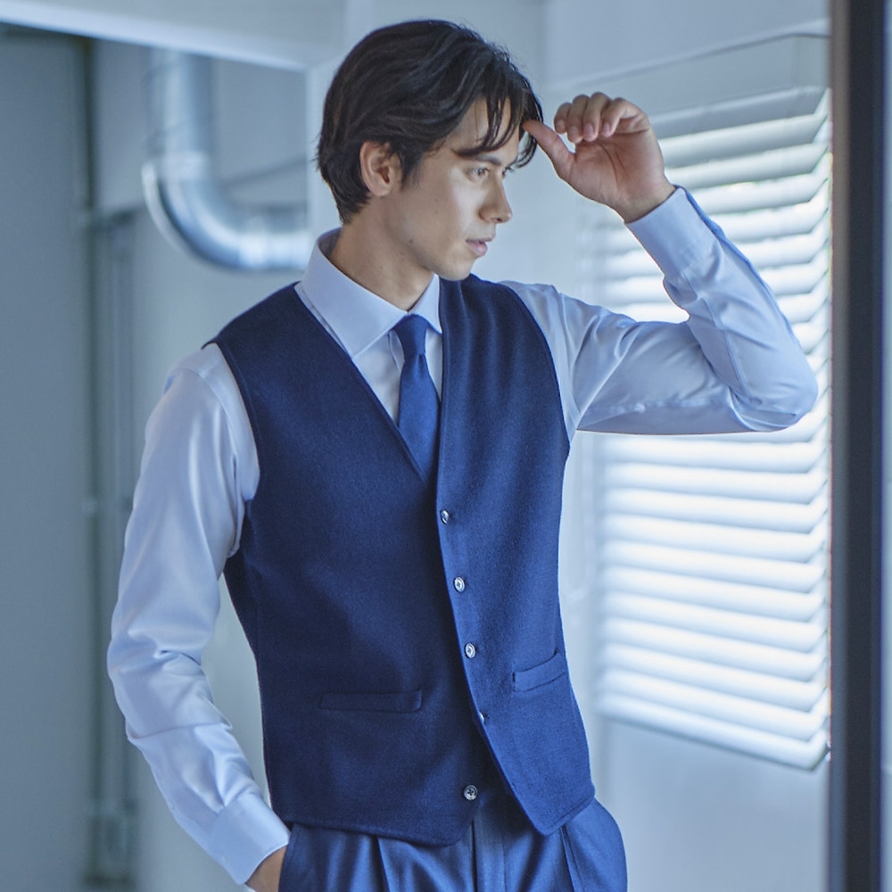 Mellow Knit ジレ ウォッシャブル メリノウール ネイビー XS(XS