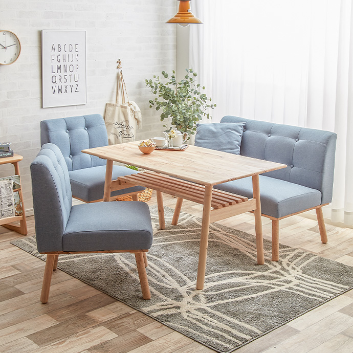 g11453]【4点セット】Hemel 幅120cm ダイニングテーブル+1人掛けソファ