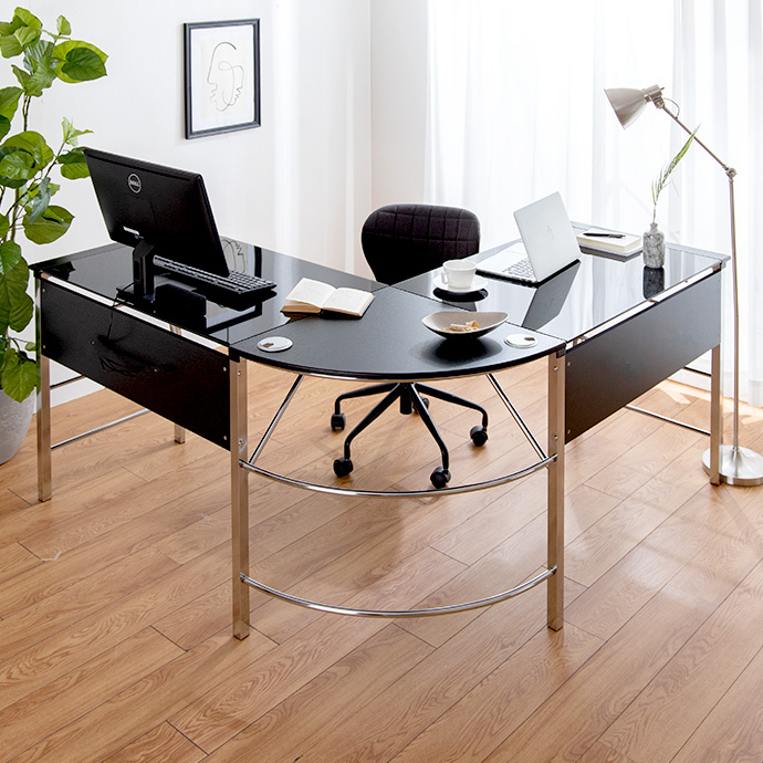 g11490]【幅156cm】Helge ガラスPCデスク L型 パソコンデスク | 家具