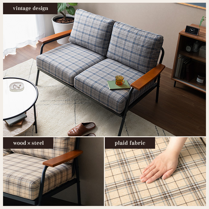 g135025]Basquiat 2人掛けチェック柄ソファ 2人掛けソファー | 家具