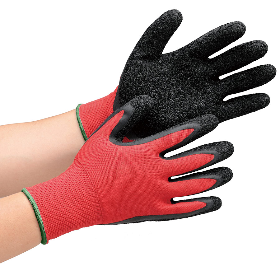 作業手袋 ハイグリップ 天然ゴム背抜き手袋 MHG130 レッド