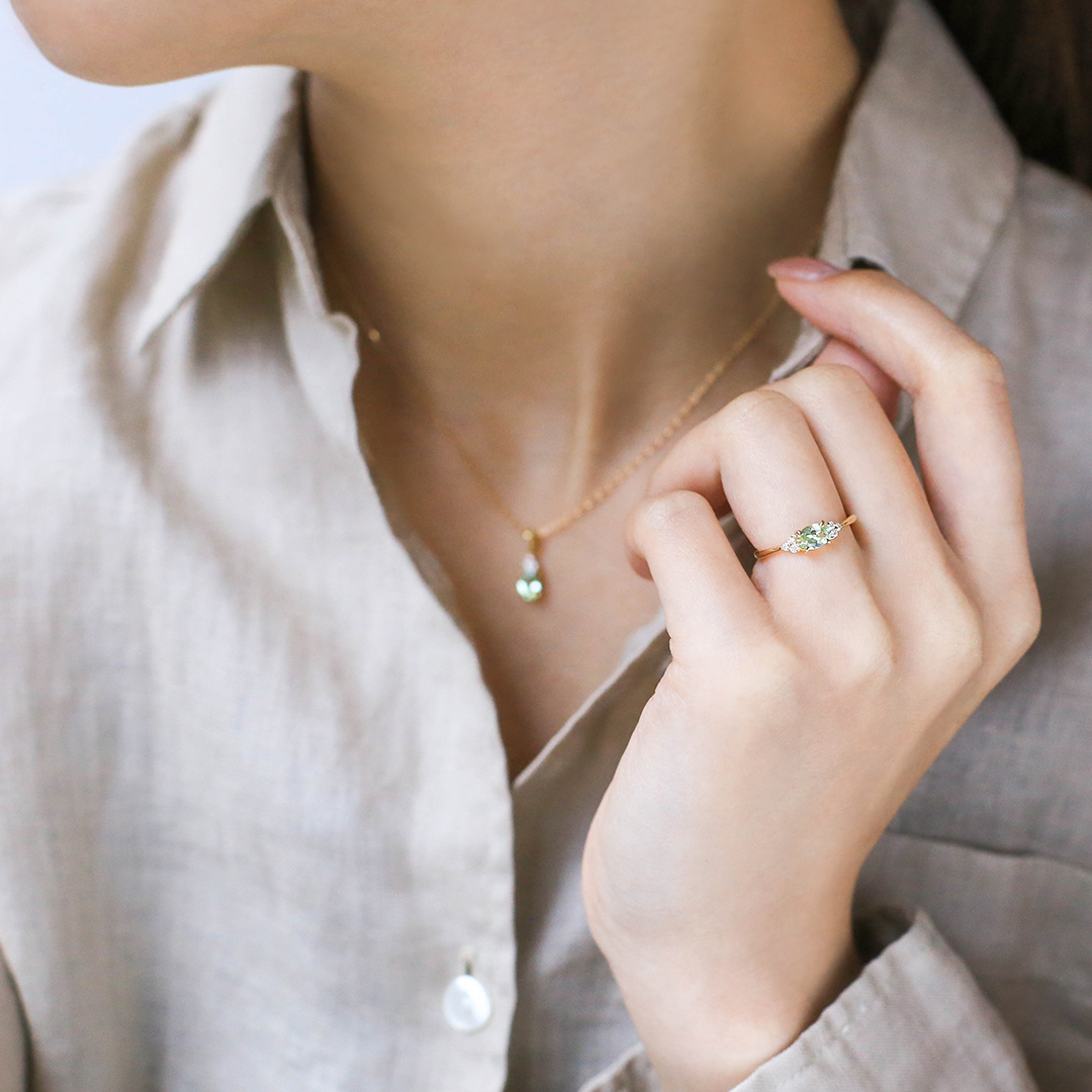 ビズー公式】ミントグリーンガーネット×ダイヤモンド K18(18金)/PT