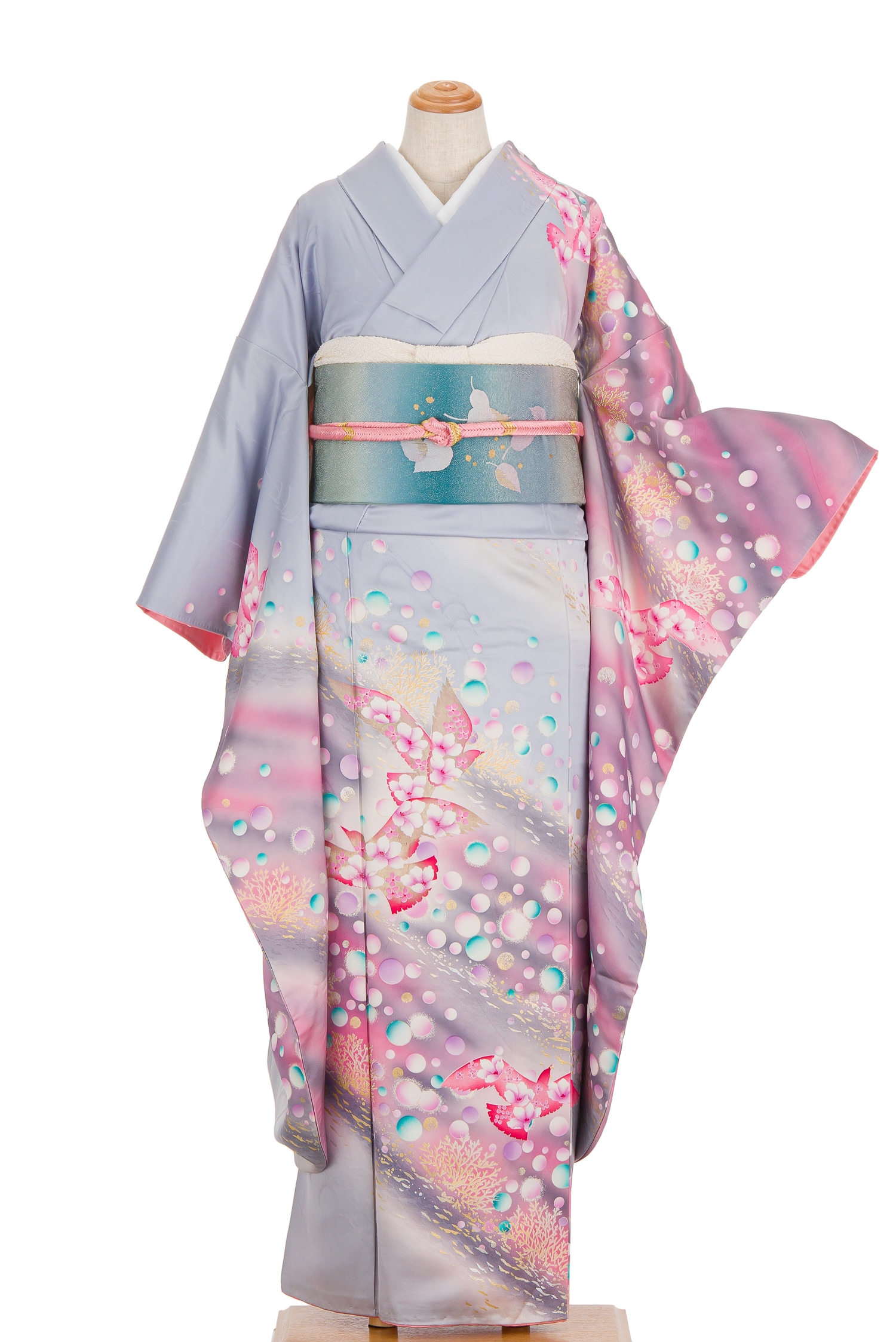 振袖 虹色シャボンと鳩 - からん::アンティーク着物・リサイクル着物の