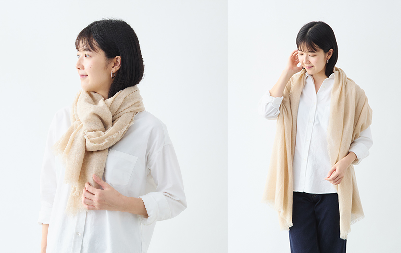 カシミヤ100% プレミアム エアリーストール/ナチュラルベージュ