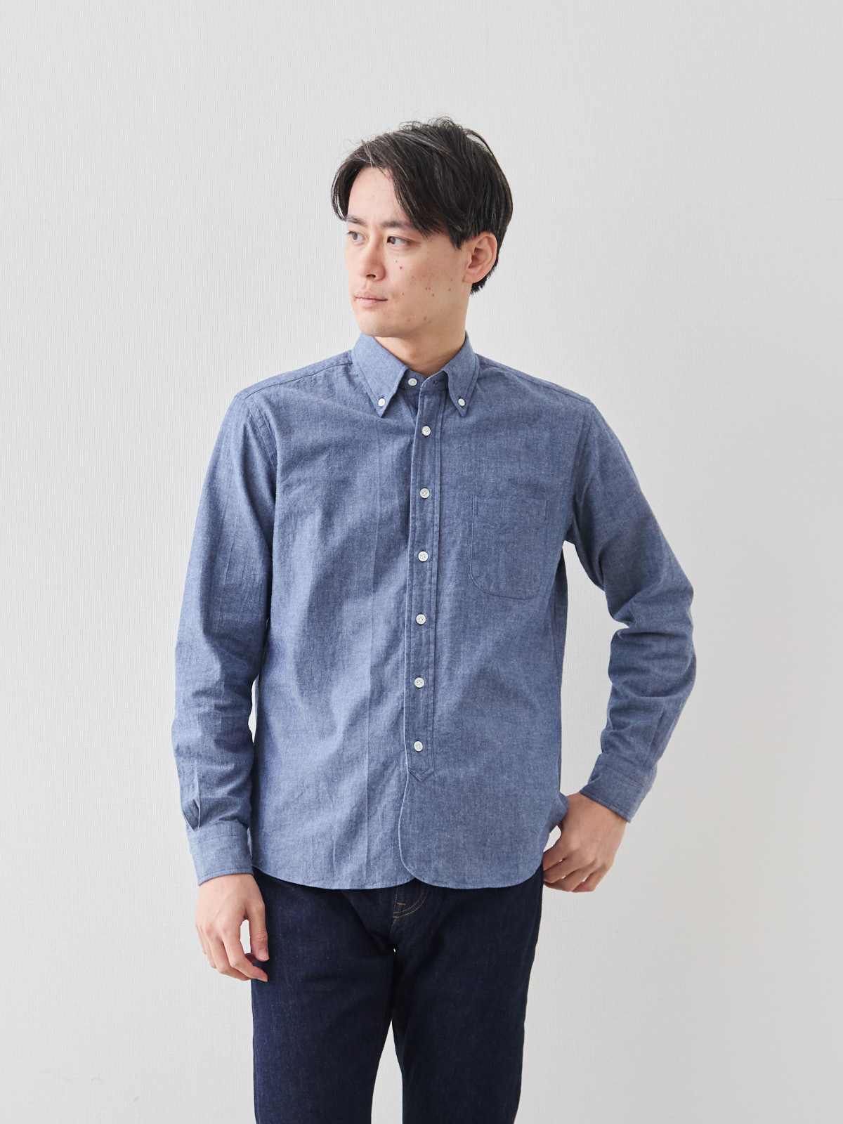 児島Denim 復刻ダンガリーシャツ/ボタンダウン/ネイビー | Factelier