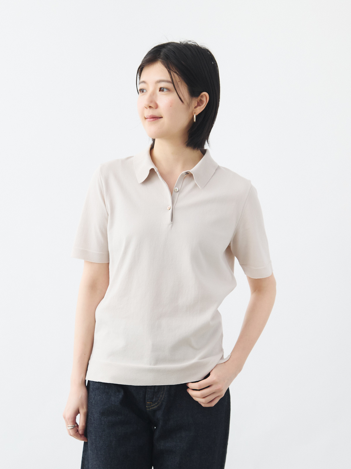 サマーニットポロシャツ/グレージュ | Factelier (ファクトリエ)